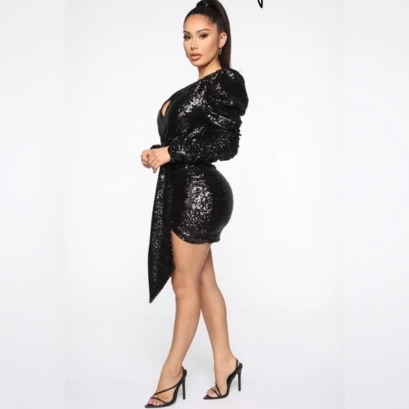 Plus Size Black sequin, mini dress 1X